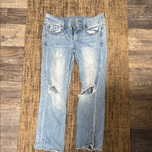 American Eagle Outfitters Blue Straight Leg Denim with Distressed Style